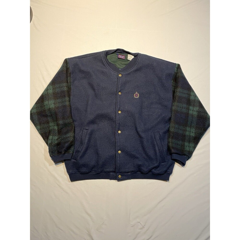 Vintage Bugle Boy Mens Bomber Jacket Soft Dark Blue Plaid Vintage